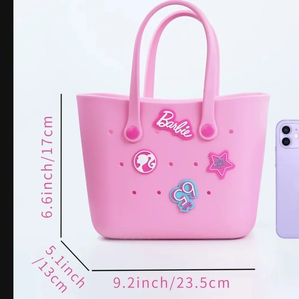 Kids Barbie Pink Tote with Decorative Patches